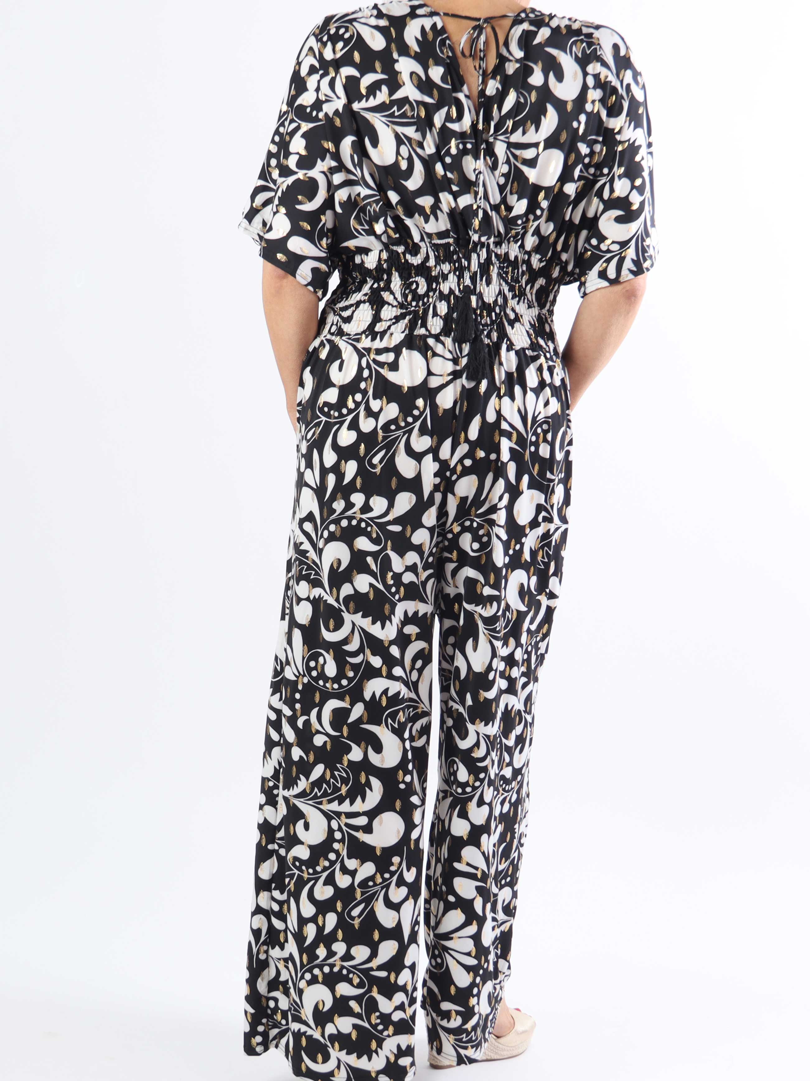 Pams Magic Jumpsuit O/B - Elastisk mønstret plus size buksedragt